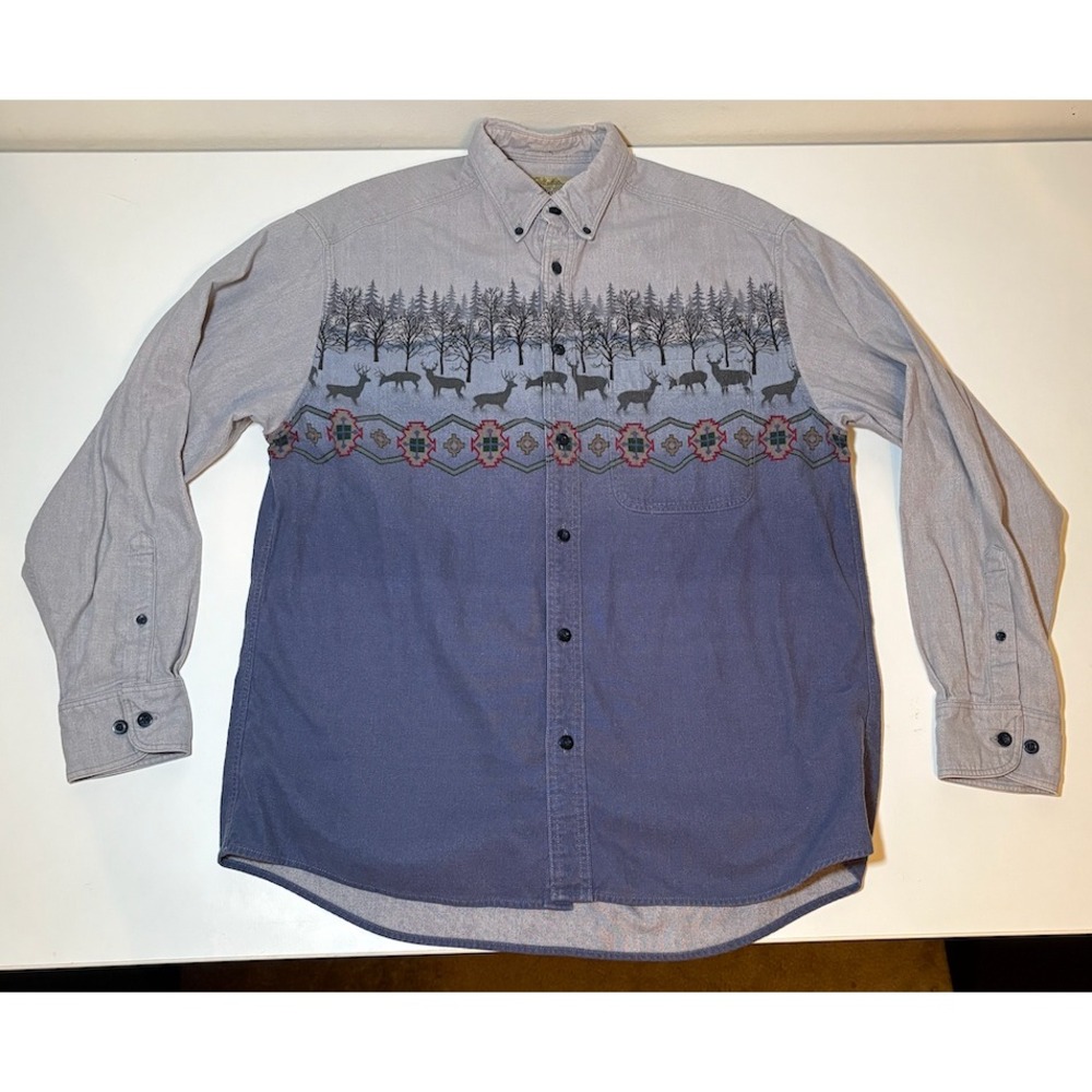 Vintage Cabelas's Deer Pattern Deerskin. Soft Chamois Button Down Shirt | Large